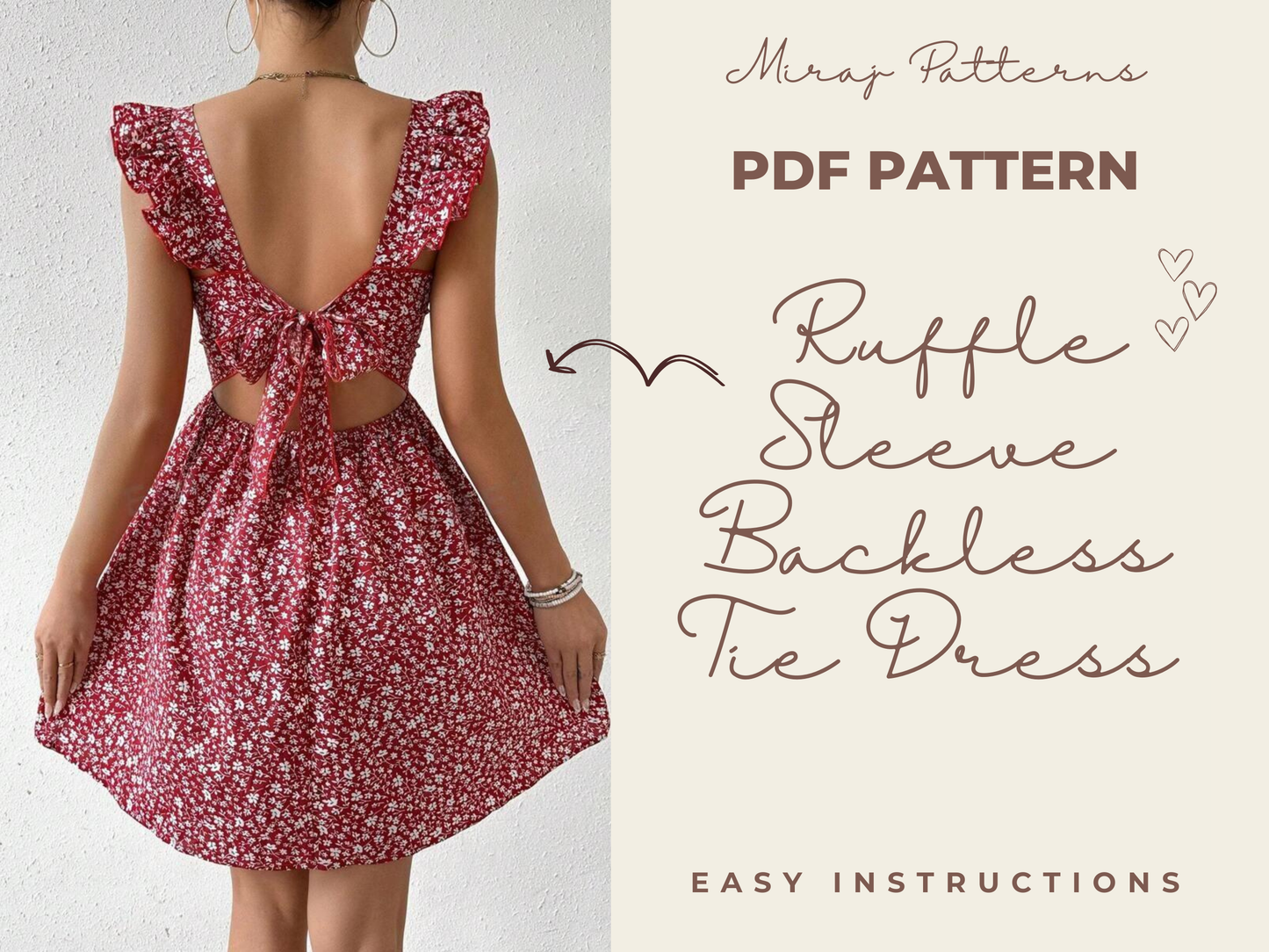 Dress Pattern: Ruffle Sleeve Backless Tie Dress, Perfect for Summer Outings or DIY Fashion Gifts